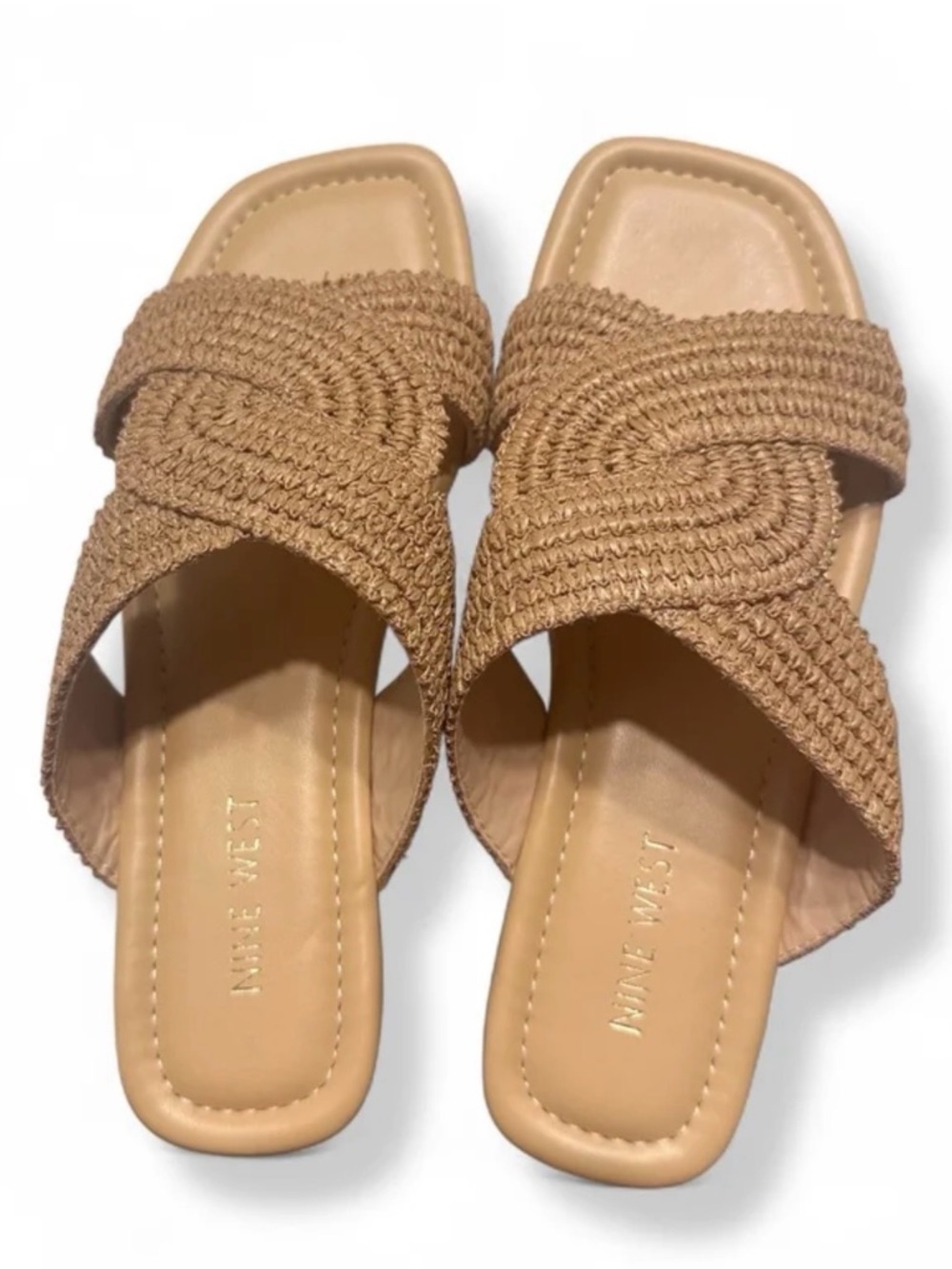Nine West Quara Woven Raffia Slide Sandals | Tan Natural | Size 7.5​ NWT